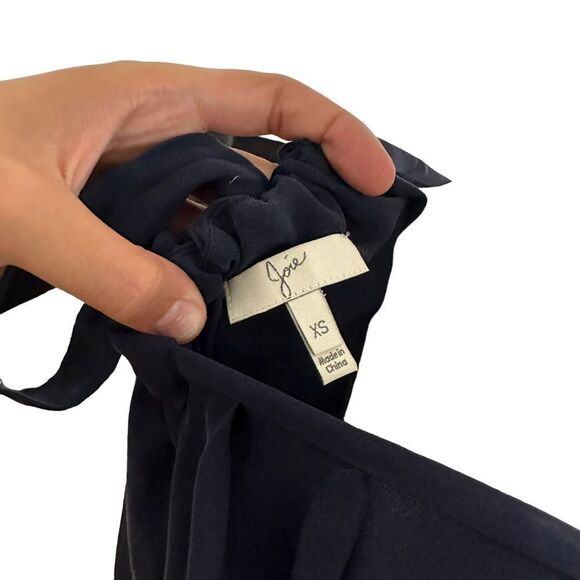 Navy Joie Babydoll Blouse with Tie Neck Back - Picture 3 of 4